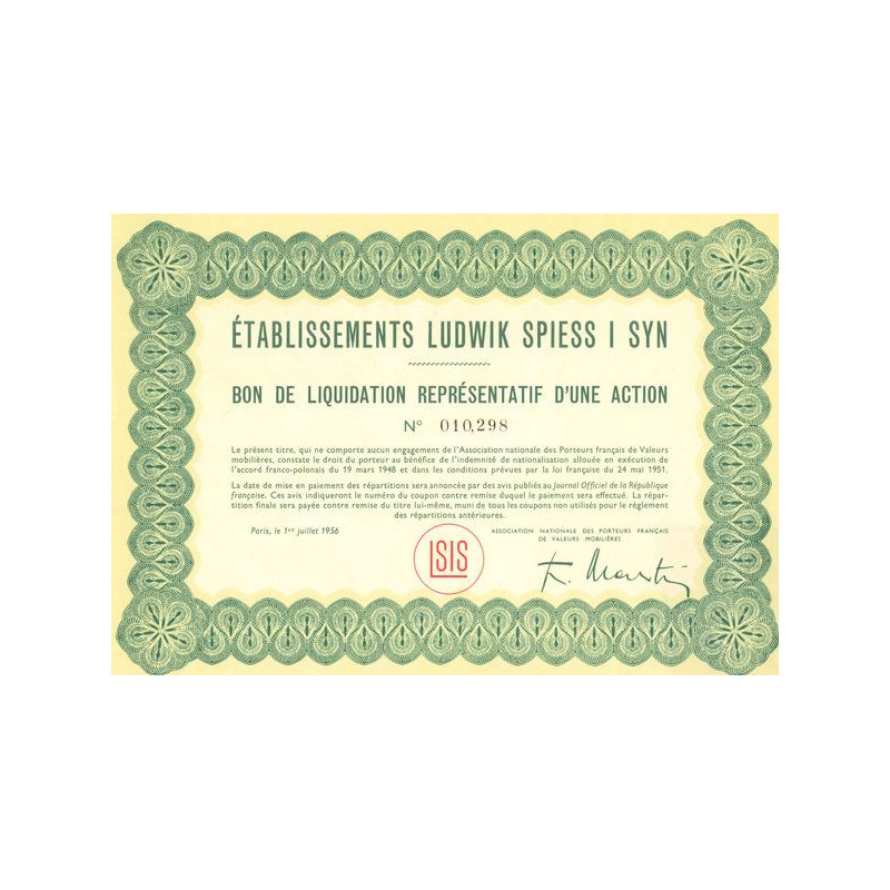 Ets Ludwik Spiess I Syn (Bon de Liquidation)