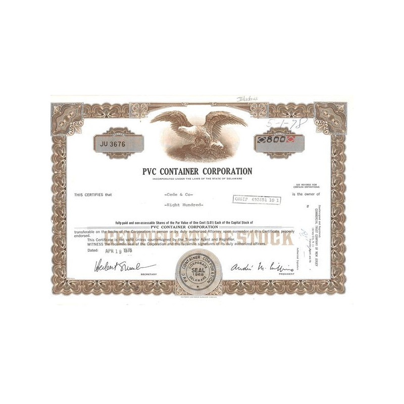 PVC Container Corp (Titre 800 Act)