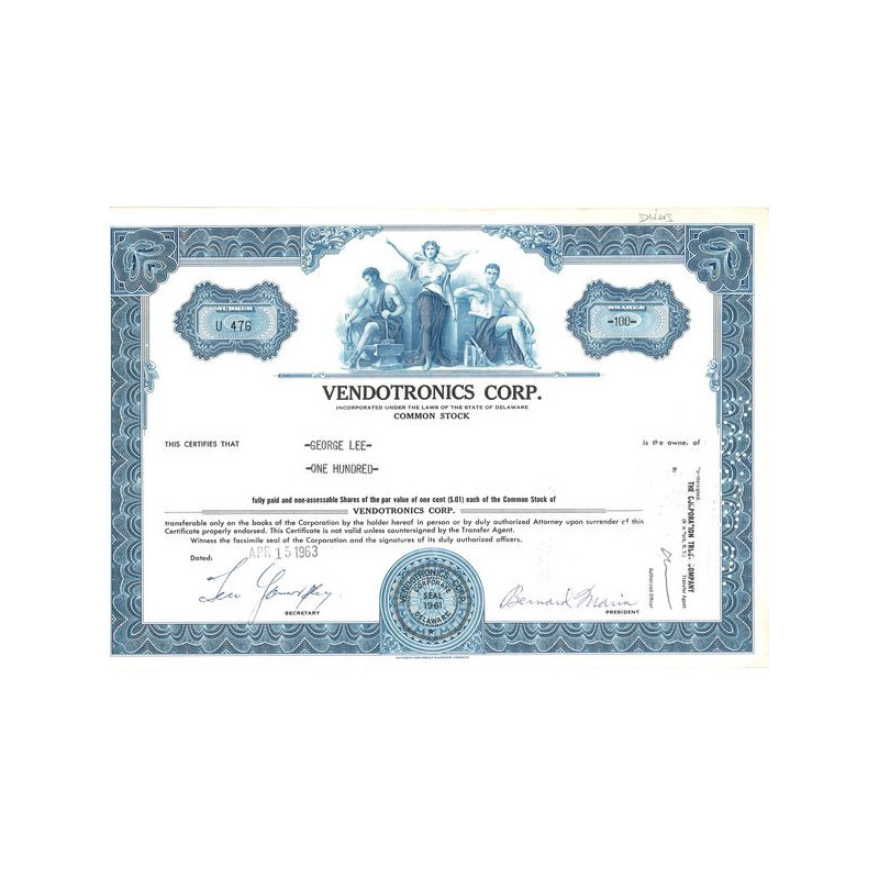 Vendotronics Corp (Titre 100 Act)