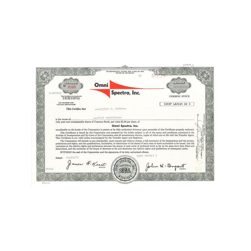 Omni Spectra Inc (Titre 500 Act)