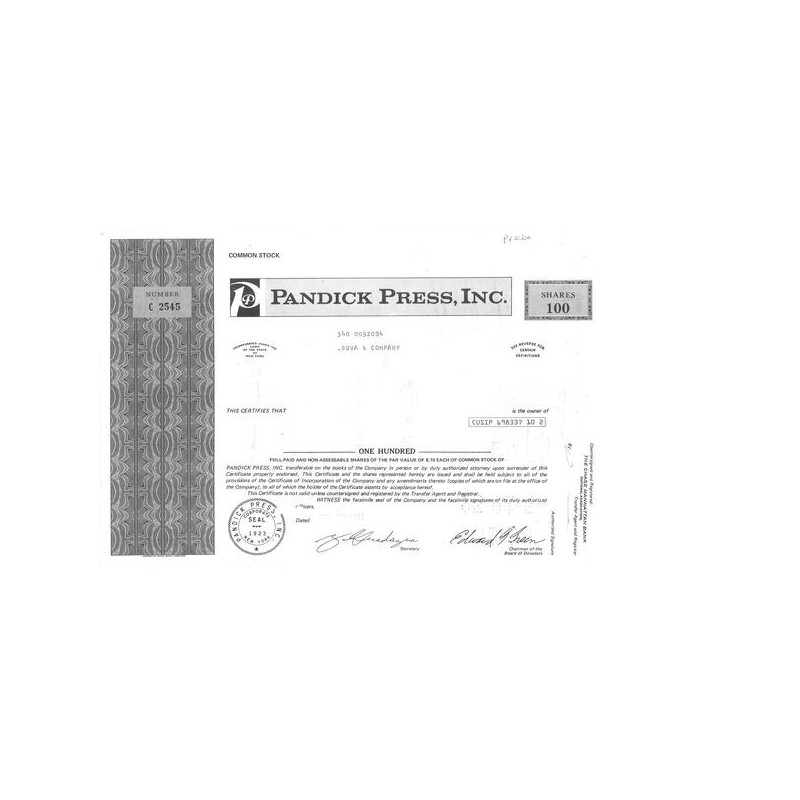 Pandick Press Inc (Titre 100 Act)