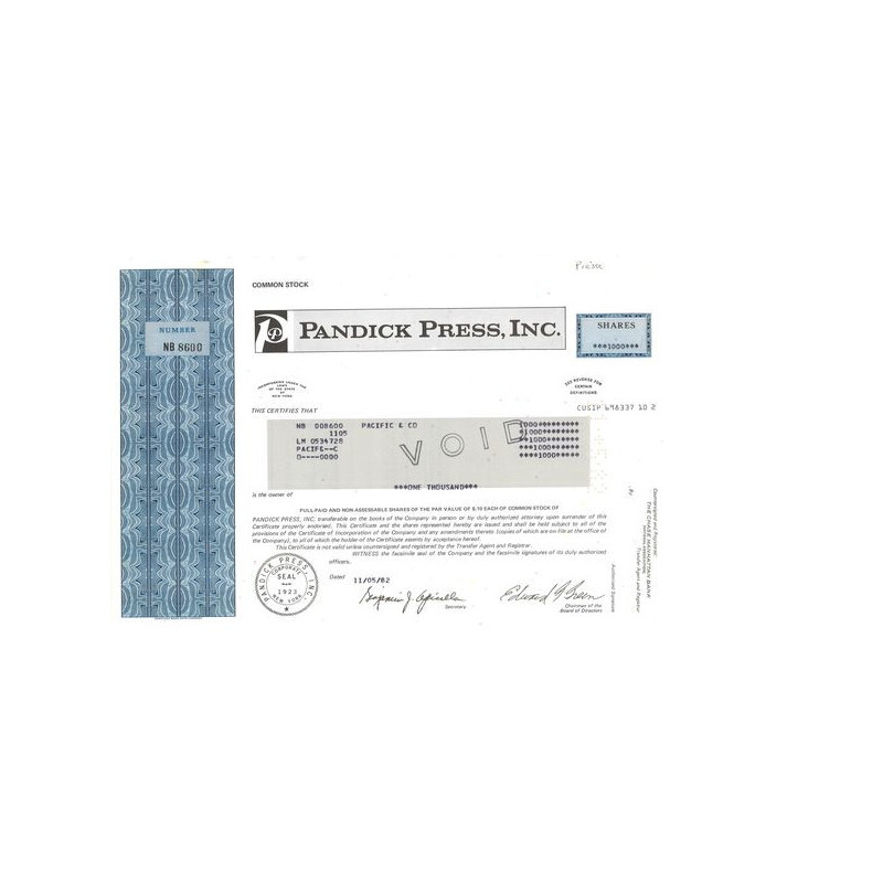 Pandick Press Inc (Titre 1000 Act)
