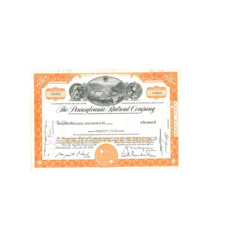 The Pennsylvania Railroad Cy (Certif Nomin Titre 25 Act 10$)