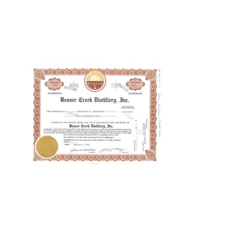 Beaver Creek Distillery Inc (Titre 50 Act)