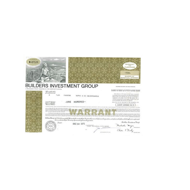 Builders Investment Group (Verte)(Certif Nomin)