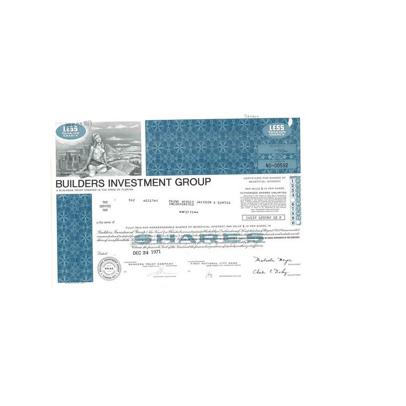 Builders Investment Group (Bleu)(Certif Nomin)