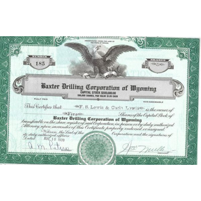 Baxter Drilling Corp of Myoming (Titre 05 Act)