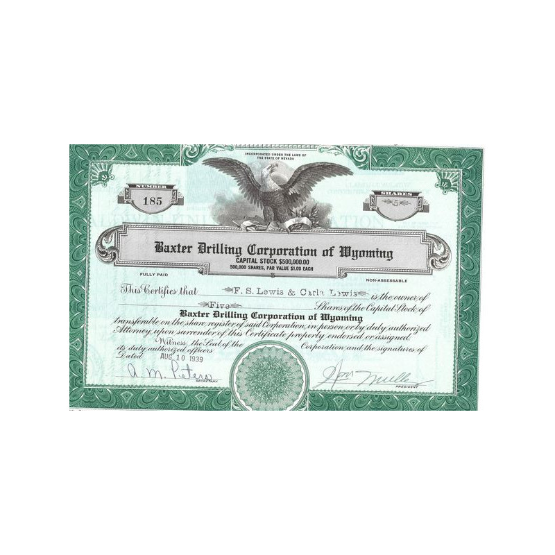 Baxter Drilling Corp of Myoming (Titre 05 Act)