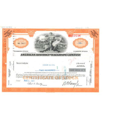 American District Télégraph Cy (Orange)(Titre 200 Act)
