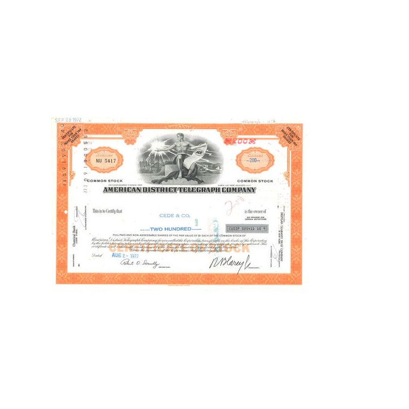 American District Télégraph Cy (Orange)(Titre 200 Act)