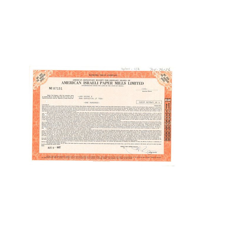 American Israeli Paper Mills Ltd (Orange)(Titre 100 Act)