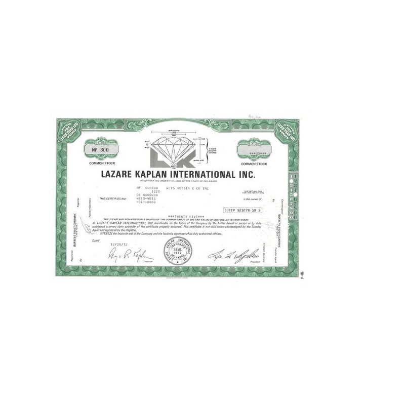 Lazare Kaplan International Inc (Titre 25 Act)