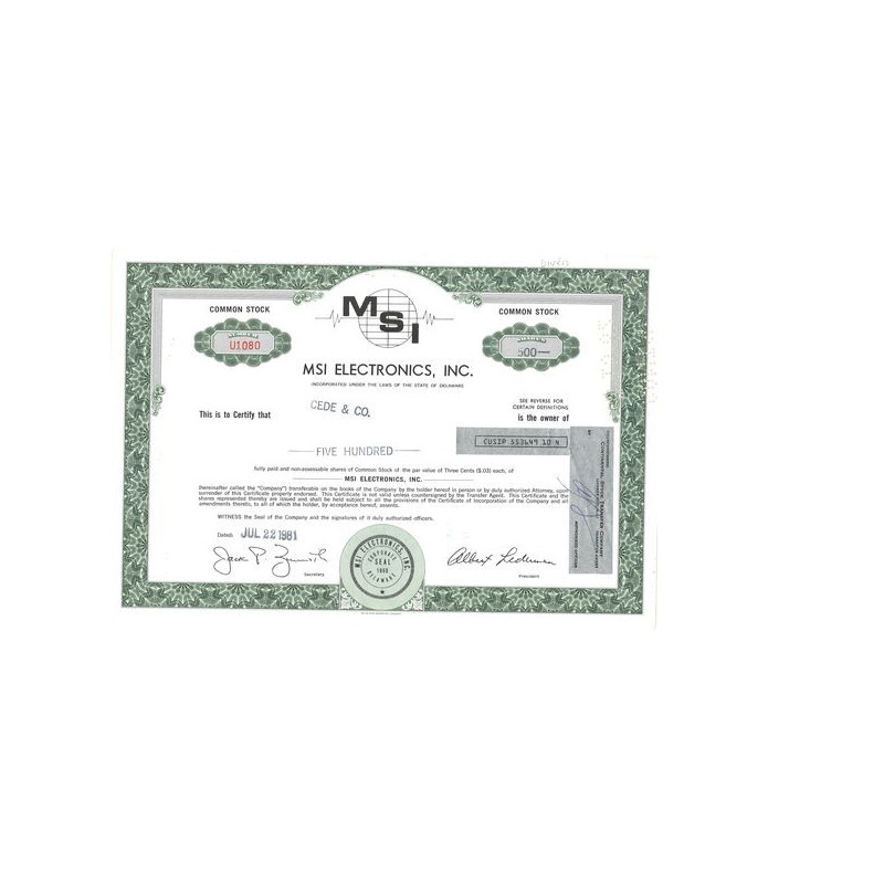 MSI Electronics Inc (Titre 500 Act)