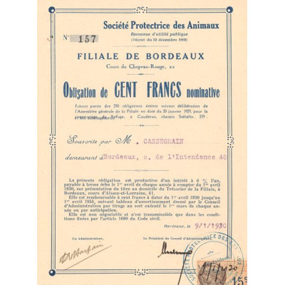 Sté Protectrice des Animaux (Obl 100 F)