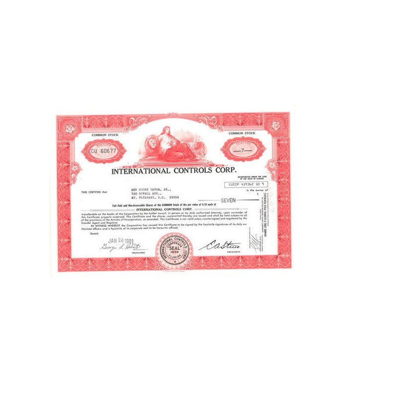 International Controls Corp (Titre 07 Act)