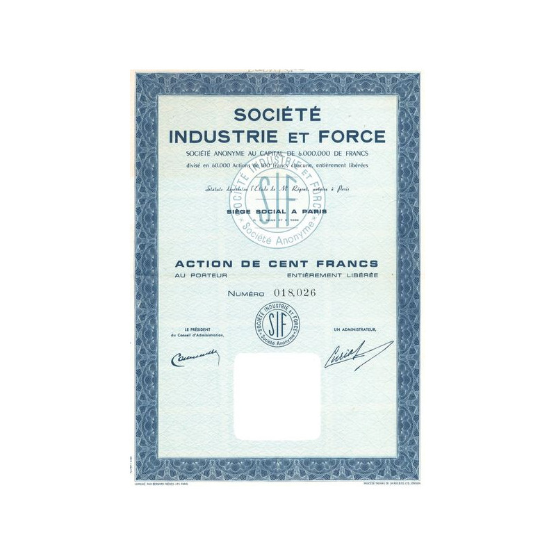 Sté Industrie et Force S.A. (Act 100 F)