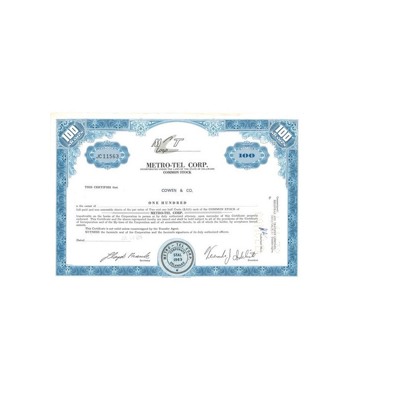 Metro-Tel Corp (Titre 100 Act)