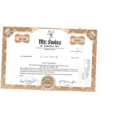 Mr.Swiss Of America Inc (Titre 100 Act)