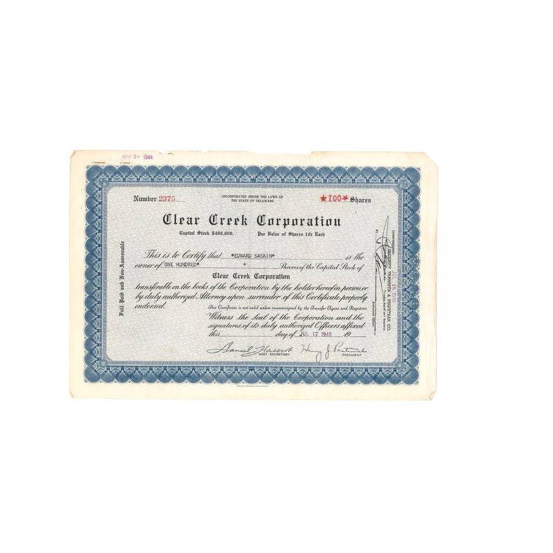 Clear Creek Corp (Titre 100 Act)