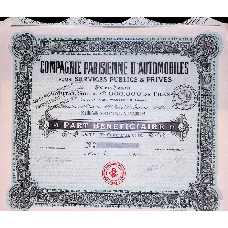 Cie Parisienne d'Automobiles pour services publics et privés