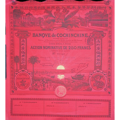 Banque de Cochinchine S.A - Action nominative de 250 francs