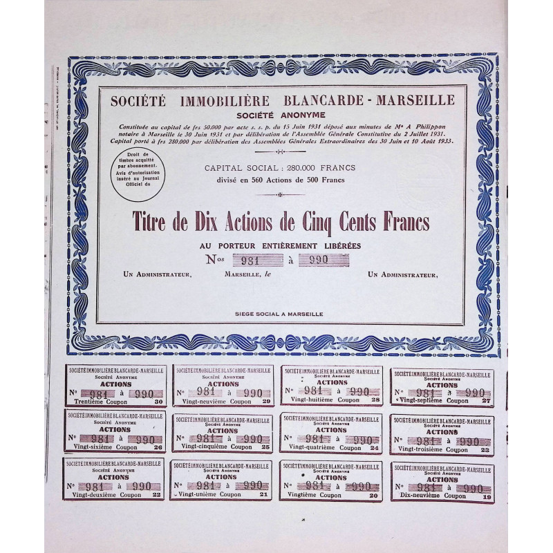 Sté Immobilière Blancarde-Marseille S.A