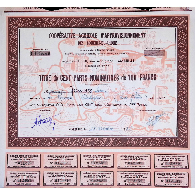 Coopérative Agricole d'Approvisionnement des Bouches-du-Rhône (Titre 100 Parts Nomin)