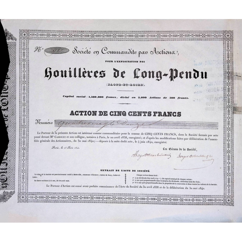 Houillères de Long-Pendu - Sté en commandite par actions
