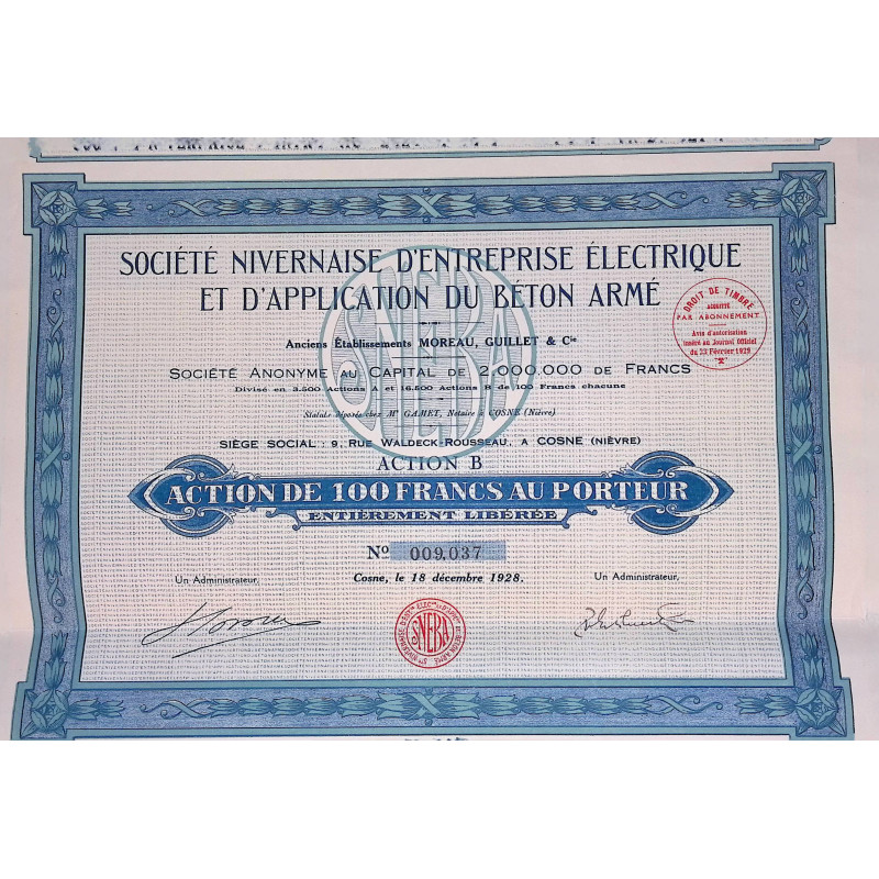 Sté Nivernaise d'Entreprise Electrique et d'Application du Béton Armé - Anciens Ets Moreau, Guillet & Cie