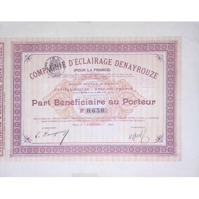 Cie d'Eclairage Denayrouze (Pour la France)