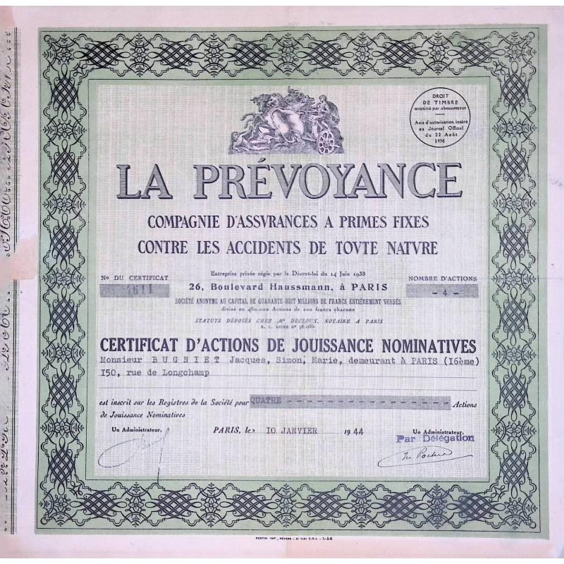La Prévoyance - Cie d'Assurances à Primes Fixes Contre les Accidents de Toute Nature - Act
