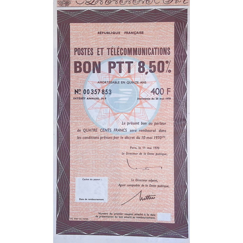 Postes et Télécommunications (Bon PTT 8.50% 400 F)