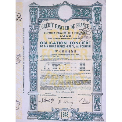 Crédit Foncier de France - Emprunt foncier de 3 milliards - 1948 - Obl 10000F 4,75%