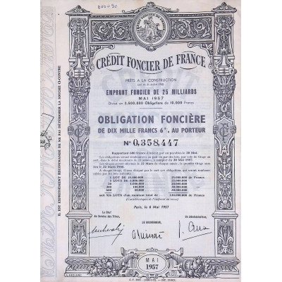 Crédit Foncier de France - Emprunt foncier de 25 milliards - 1957 - Obl 10000F 6%