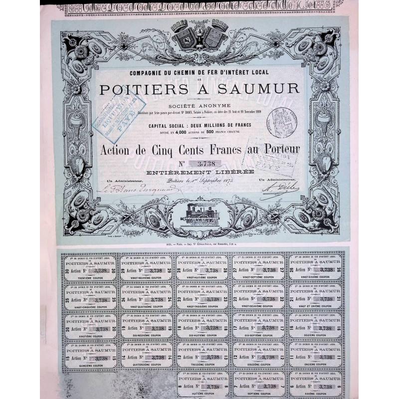 Cie du Chemin de Fer d'intérêt local de Poitiers à Saumur
