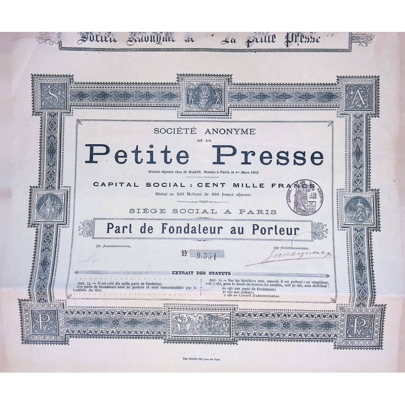 S.A de la Petite Presse - Part de Fondateur