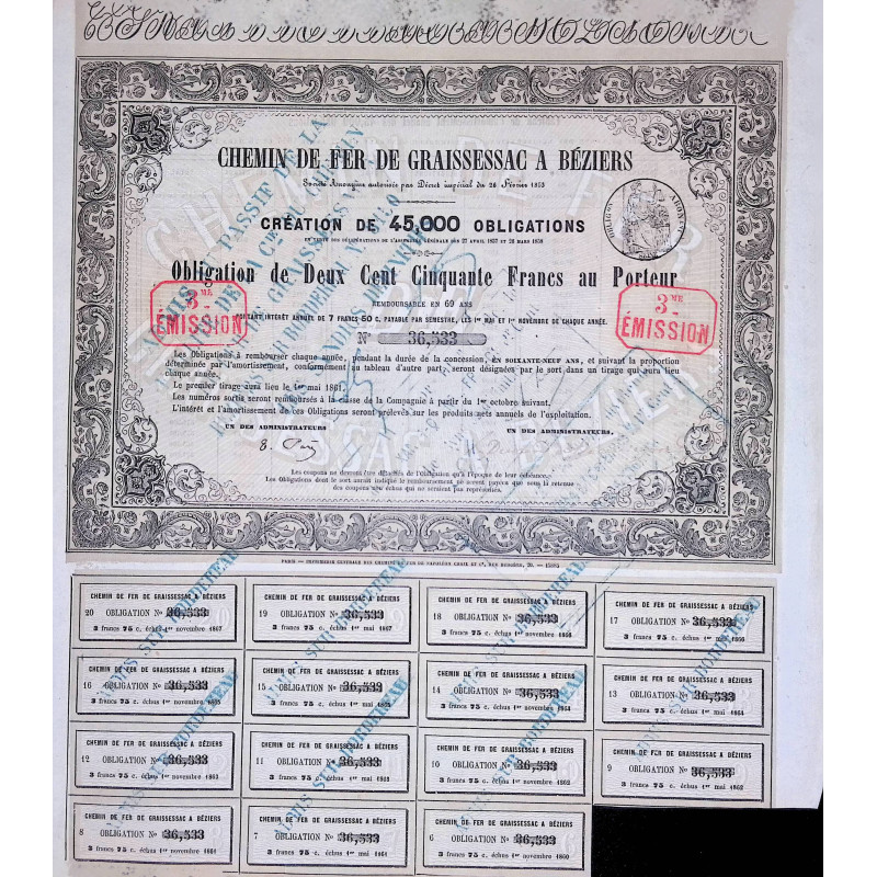 Chemin de Fer de Graissessac à Béziers - Obl 250F - 3ème émission