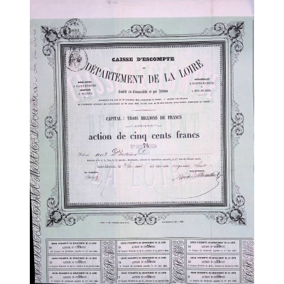 Caisse d'Escompte du Département de la Loire - Act 500F - 1858
