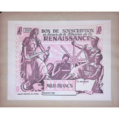 Bon de Souscription en faveur de la librairie de la Renaissance - 1000F - Blanquette