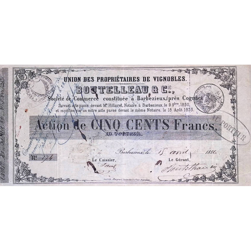 Union des Propriétaires de Vignobles - BOUTELLEAU & Cie (Act 500F au porteur)
