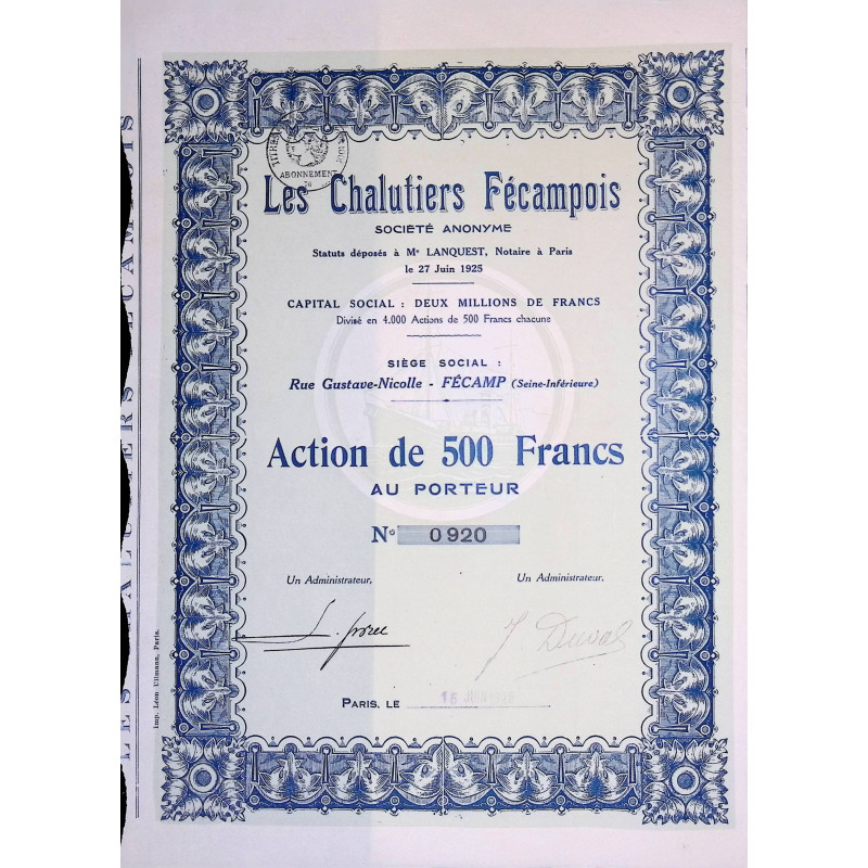 Les Chalutiers Fécampois S.A (Act 500F)