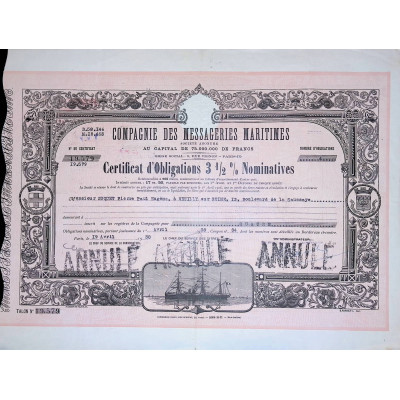 Compagnie des Messageries Maritimes (Certif d'Obl 3,5%)