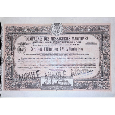 Compagnie des Messageries Maritimes (Certif d'Obl 3,5%)