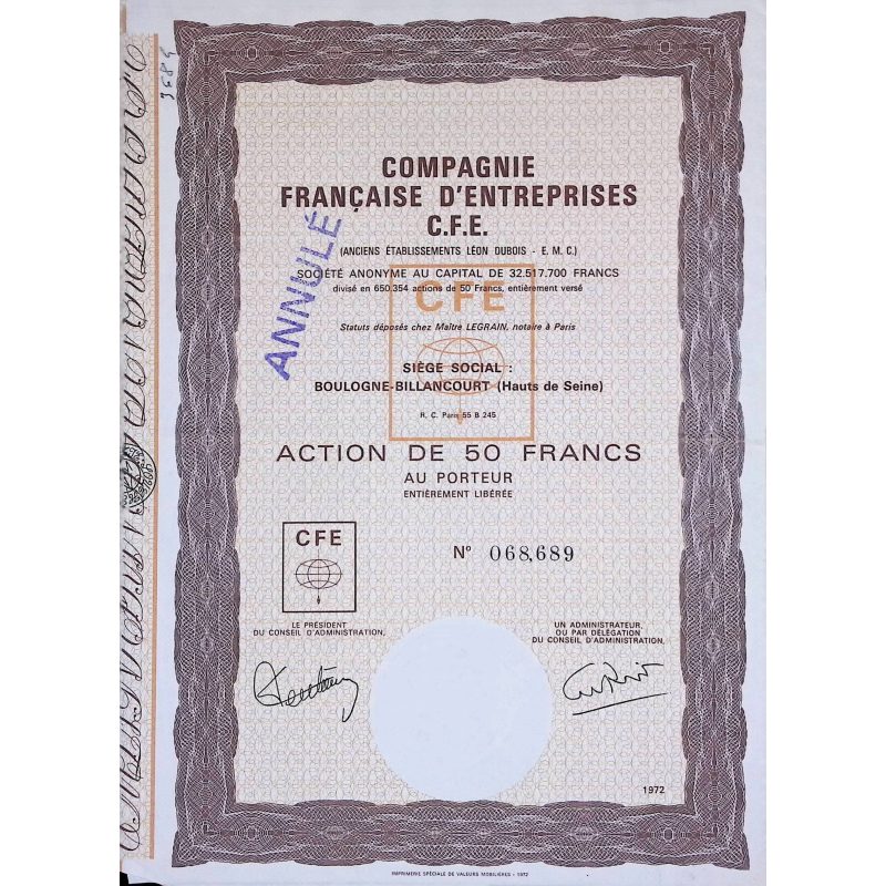 Cie Française d'Entreprises - C.F.E. (Act 50F)