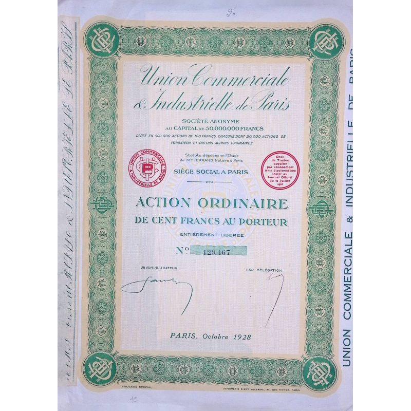 Union Commerciale & Industrielle de Paris (Act O 100F)