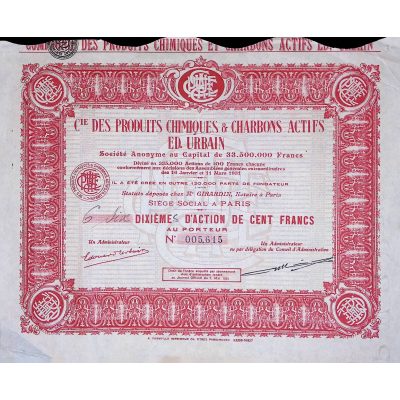 Cie des produits Chimiques & Charbons Actifs Ed. Urbain (6 10ème Act 100 F)