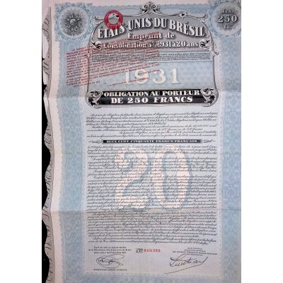 Etats-Unis du Brésil - Emprunt de Consolidation 5 % 1931 à 20 ans (Obl 500 F)