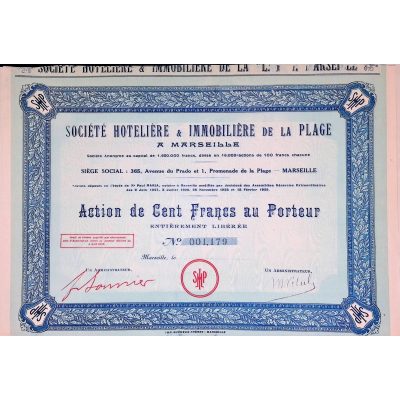 Sté  Hotelière Immobilière de la Plage à Marseille (Act 100F)