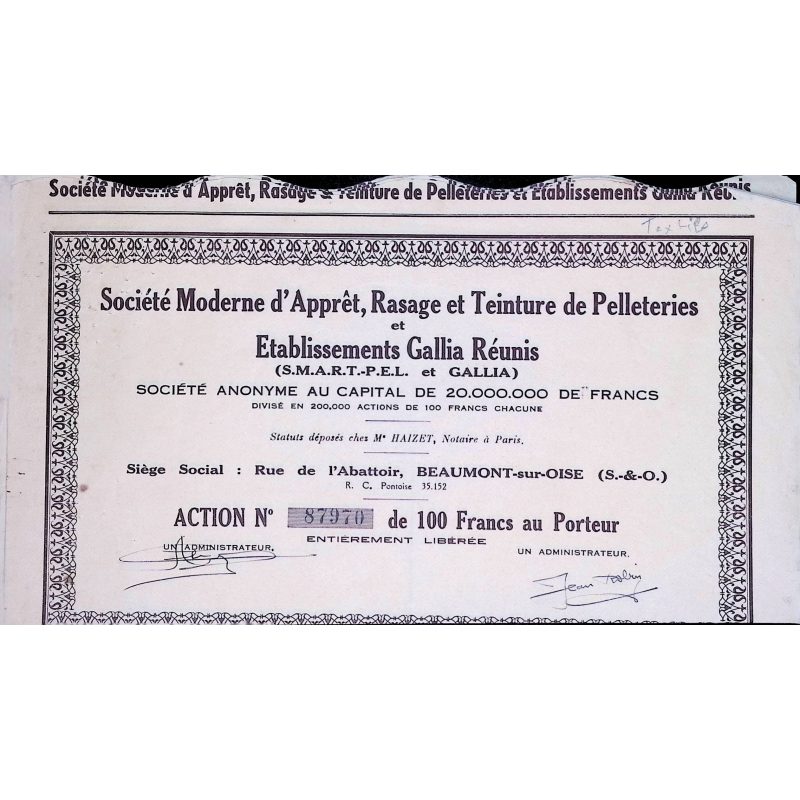 Sté Moderne d'Apprêt, Rasage et Teinture de Pelleteries et Ets Gallia Réunis