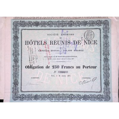 S.A des Hôtels Réunis de Nicen (Obl 250F)